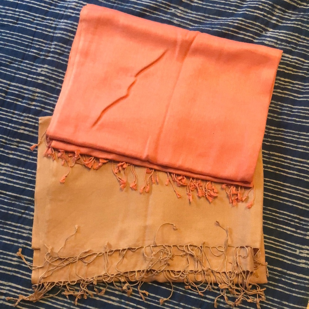 NWOT Pashminas (2) peach and khaki